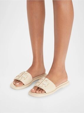 Tory Burch Cream Double T Sport Slide